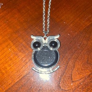 Silver and black owl necklace